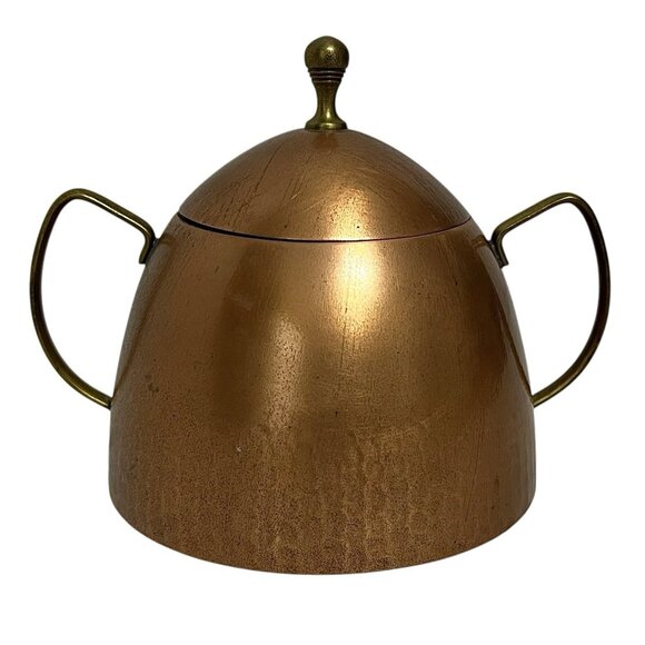 Vtg MCM O.H. Lagerstedt Swedish Hammered Copper Brass Covered Sugar Bowl - Picture 1 of 10